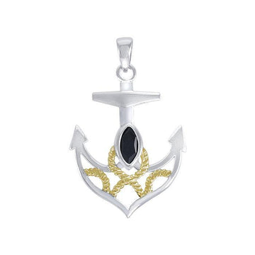 Hold on to your life's rope and anchor ~ Sterling Silver Jewelry Pendant with 14k Gold accent MPD4049 - Jewelry